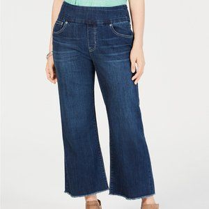 ~Dark Denim Petite Pull-On Wide-Leg Cropped Jeans~